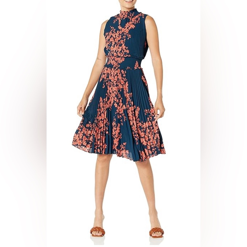 Nanette Lepore Navy and Coral Floral Dress